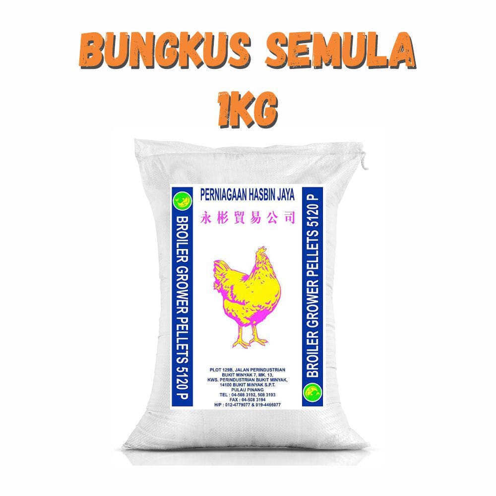 Dedak Makanan Ayam 5120P Pembesaran / Broiler Chicken Feed | Hasbin Jaya | Repack 1Kg