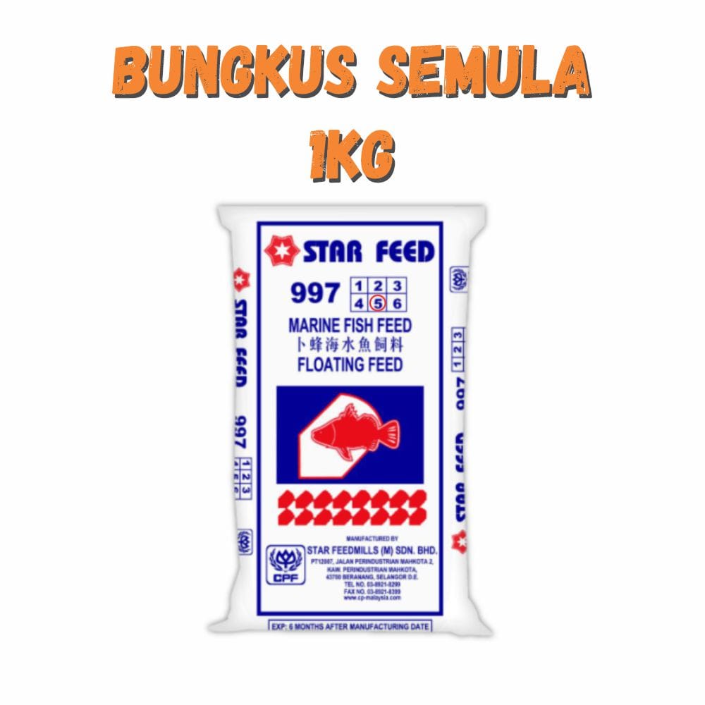 Dedak Makanan Ikan Air Masin 9975 Timbul / Floating Marine Fish Feed | Star Feedmills | Repack 1Kg